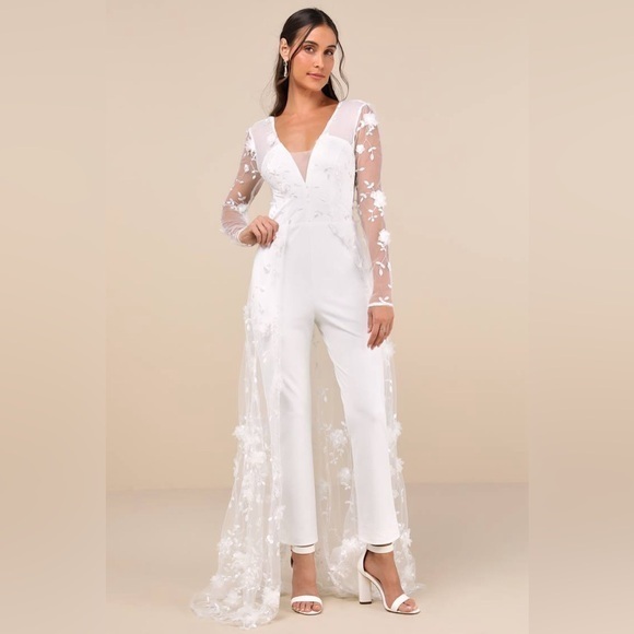 Lulus Pants - LULU’S IMMACULATE FAVORITE MESH EMBROIDERED CAPE JUMPSUIT